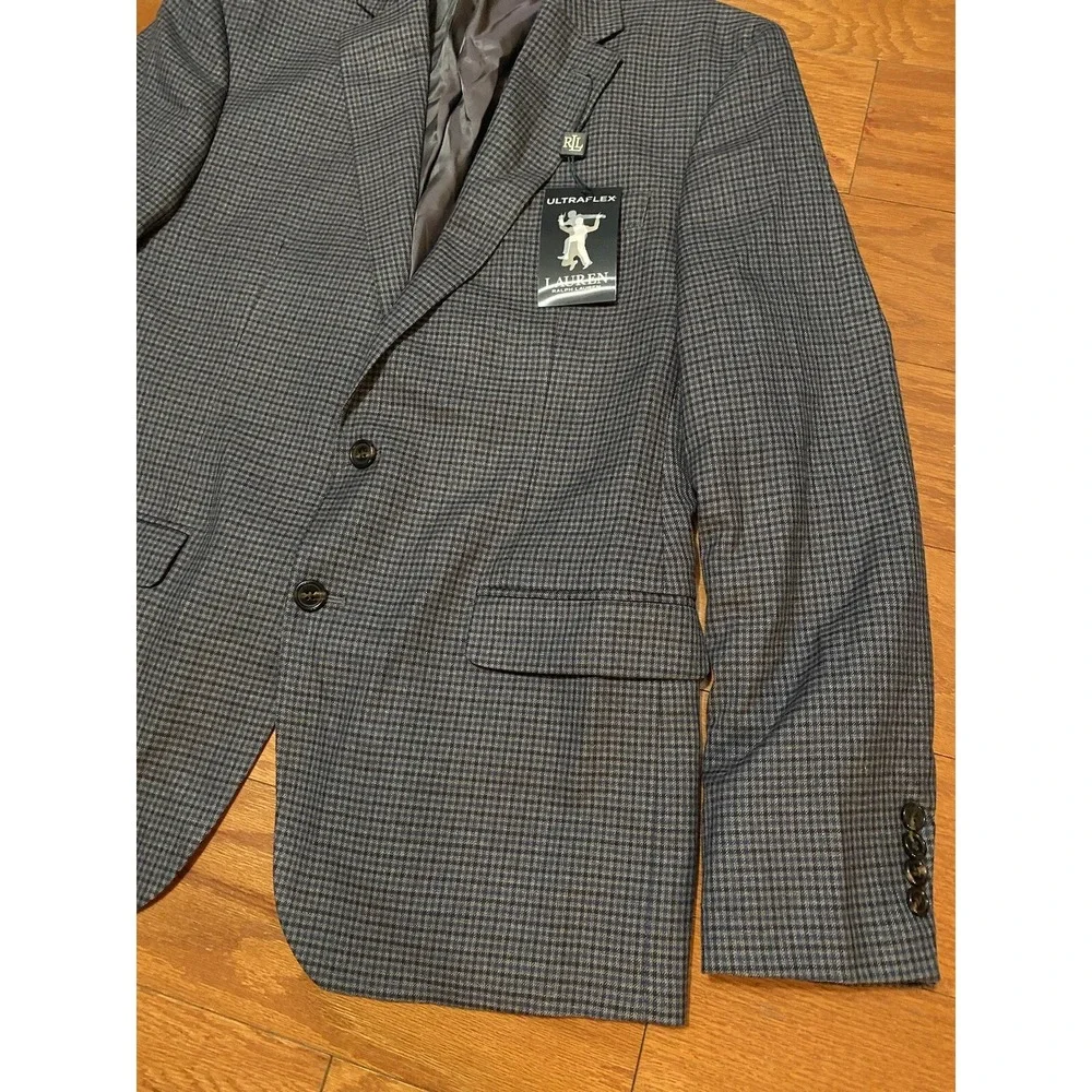 LAUREN RALPH LAUREN Ultraflex Stretch Blazer Plaid Blue‎ Size 42R MSRP $295